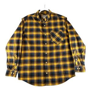 Duluth Trading Relaxed Fit Shirt Mens Large Yellow Flannel Plaid Outdoor Rugged‎
